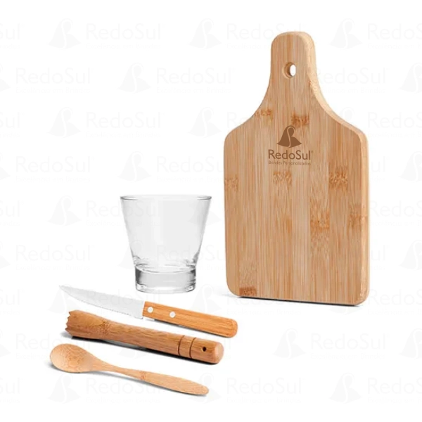 Kit Para Caipirinha Personalizado em Bambu 350 ml com 5 Peças Kit Para Caipirinha Personalizado em Bambu 350 ml com 5 Peças