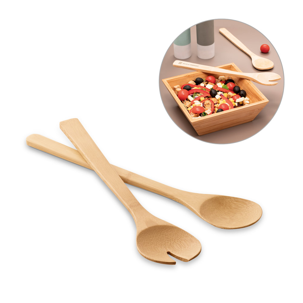 RD 93969-Conjunto personalzados de 2 talheres para salada em bambu