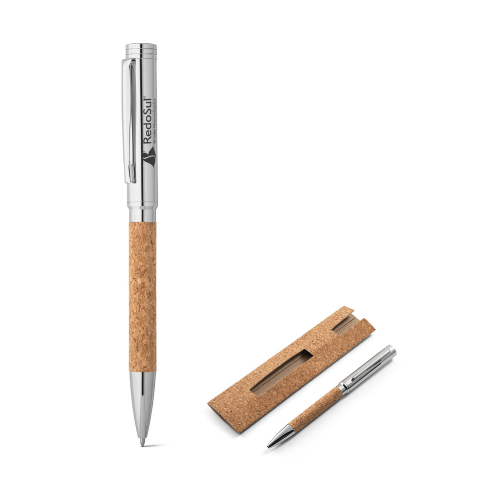 RD 91788-Caneta personalizada em cortiça e metal com mecanismo twist