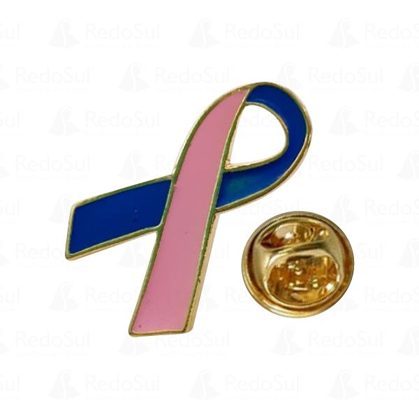 Boton Lacinho Outubro Rosa e Novembro Azul banho dourado