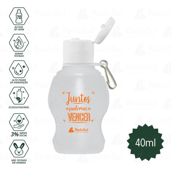 RD AL041-Alcool Gel Personalizado com Mosquete 40 ml | Paranagua-PR
