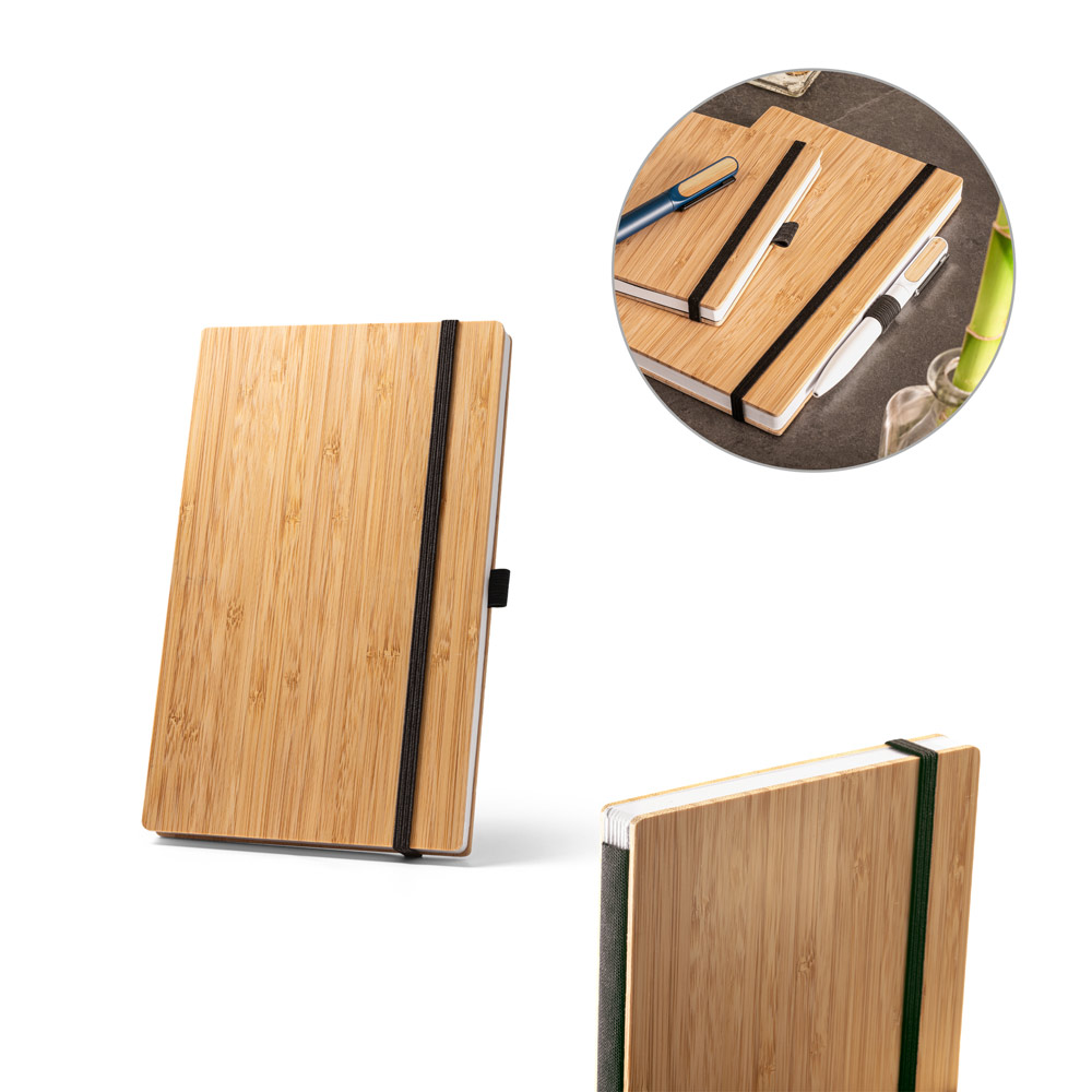 RD 93582-Caderno personalizado de capa e contracapa em placa de bambu tamanho 21 x 14 cm | Cerro-Negro-SC