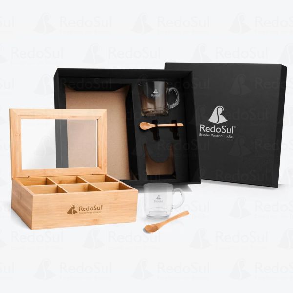 RD 7090141-Kit personalizado para chá com caixa em bambu e colheres 5 peças