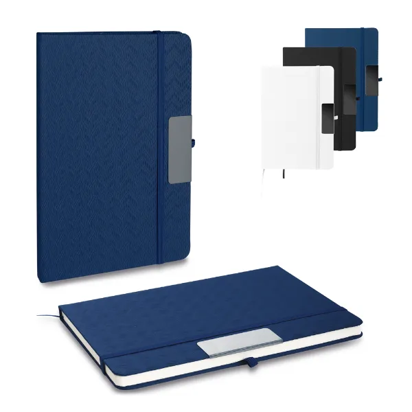 Caderno personalizado com capa dura em PU e placa metálica tamanho 21 x 15 cm