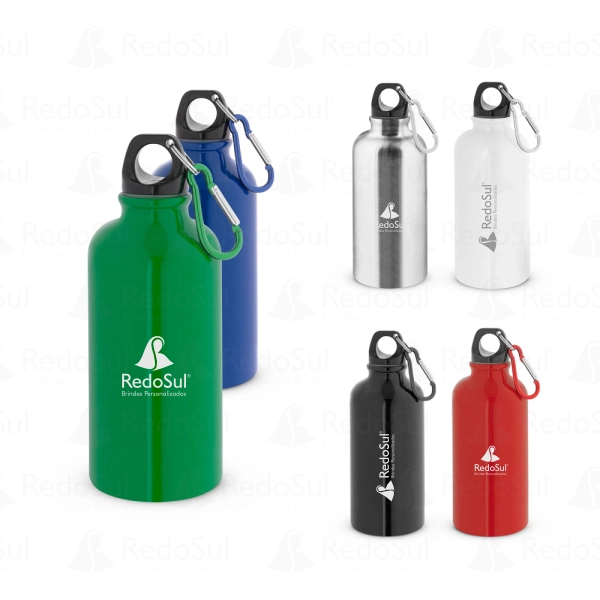 Squeeze personalizado em aço inox com mosquetão 560 ml