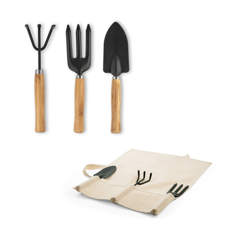 Conjunto de jardinagem personalizado com 3 ferramentas em metal e madeira
