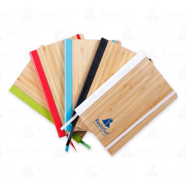 RD 8100007-Caderno de Anotações Capa de Bambu Personalizado 20 x 13 cm em Sao-Lourenco-do-Sul-RS