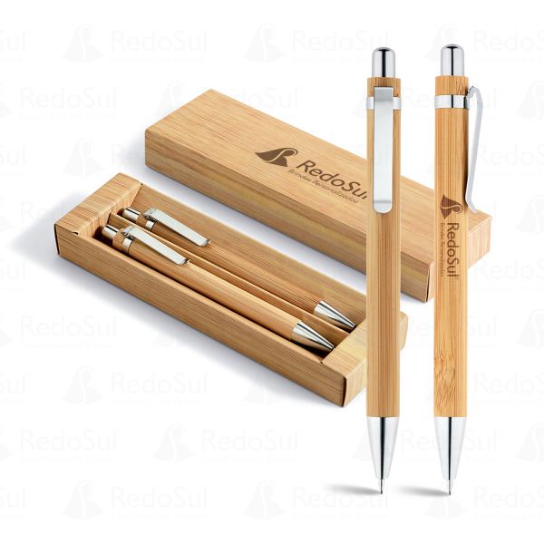 RD 81162 -Conjunto de caneta e lapiseira de bambu personalizados em Laranjal-do-Jari-AP