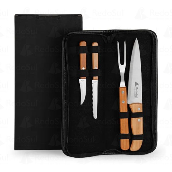 RD 7000043-Kit Churrasco Personalizado em bambu com 5 Pecas e estojo | Rio-das-Ostras-RJ