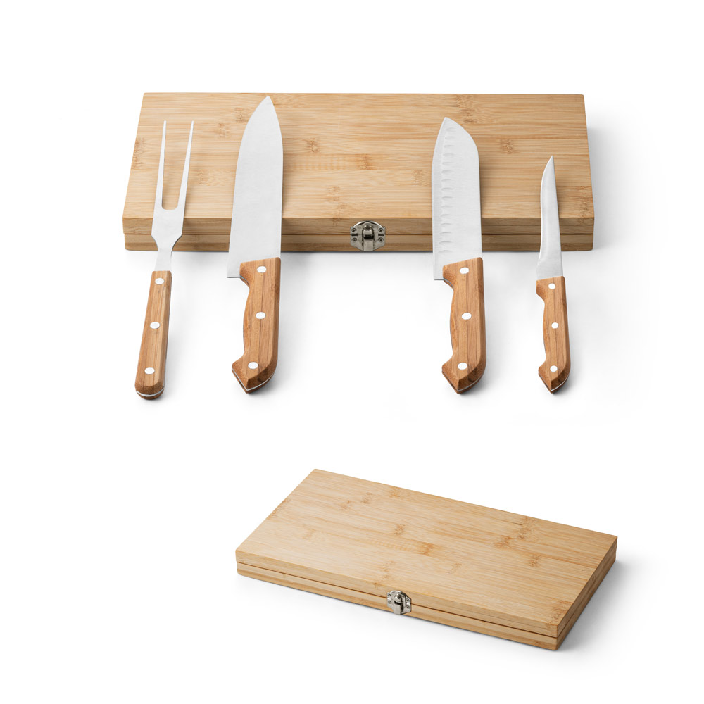 RD 94111-Kit churrasco em caixa bambu com 4 utensílios em aço inox e bambu em Cascavel-PR