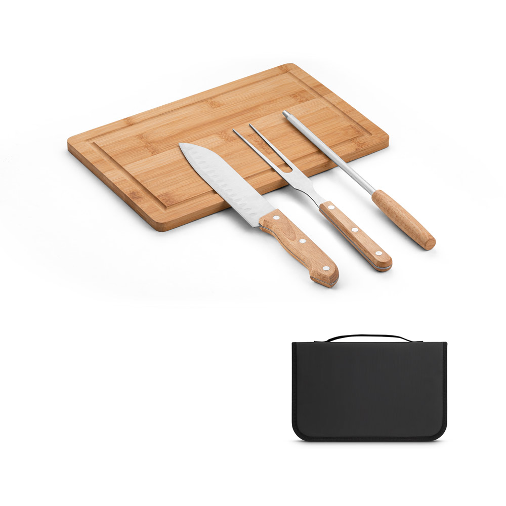 RD 94107- Kit churrasco personalizado em estojo com tábua em bambu 3 pçs | Rio-das-Ostras-RJ